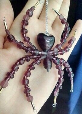Handcrafted Purple Beaded Heart Spider Pendant